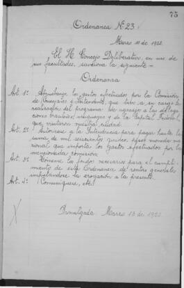 Ordenanza n° 23 de 1922