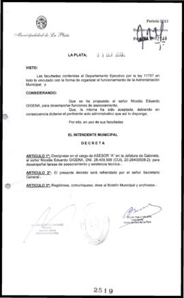 Decreto n° 2519 de 2013, Bruera, Oscar Pablo