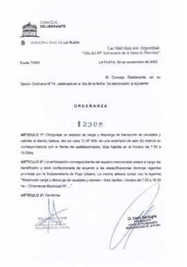 Ordenanza nº 12308 de 2022