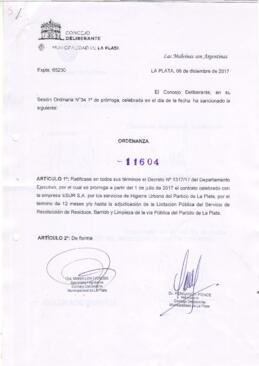 Ordenanza nº 11604 de 2017