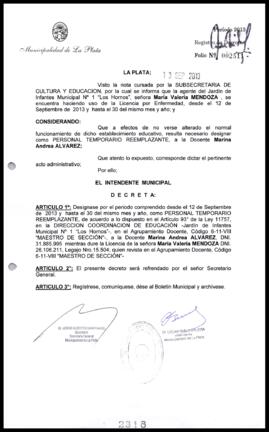 Decreto n° 2318 de 2013, Bruera, Oscar Pablo