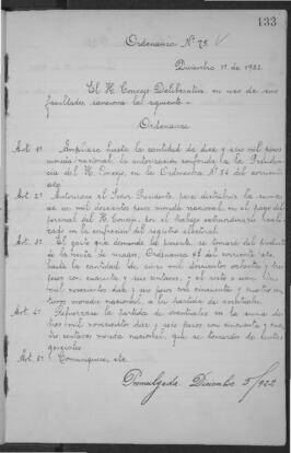 Ordenanza n° 0075 de 1922