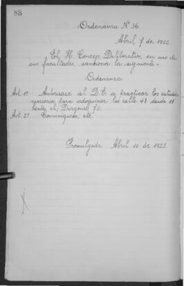 Ordenanza n° 36 de 1922