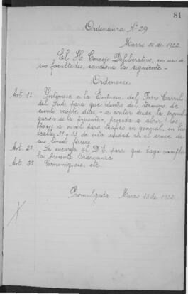 Ordenanza n° 29 de 1922