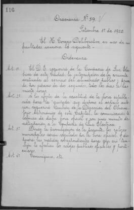 Ordenanza n° 0059 de 1922