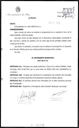 Decreto n° 1549 de 2013, Bruera, Oscar Pablo