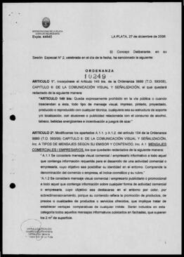 Ordenanza n° 10249 de 2006