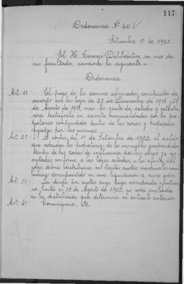 Ordenanza n° 0060 de 1922