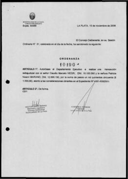Ordenanza n° 10190 de 2006