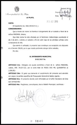 Decreto n° 1640 de 2013, Bruera, Oscar Pablo