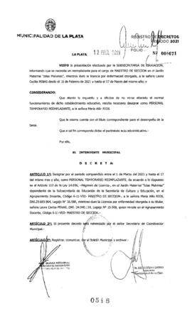 Decreto nº 518 de 2021, GARRO, Julio cesar