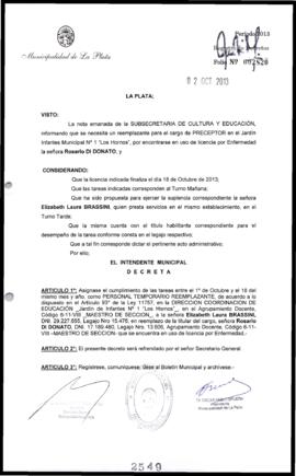 Decreto n° 2549 de 2013, Bruera, Oscar Pablo