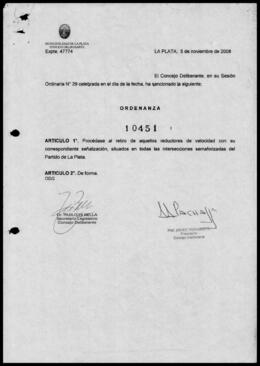 Ordenanza n° 10451 de 2008