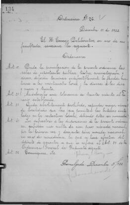 Ordenanza n° 0076 de 1922