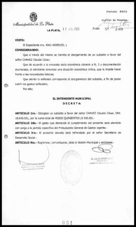 Decreto n° 851 de 2005, Alak, Julio Cesar