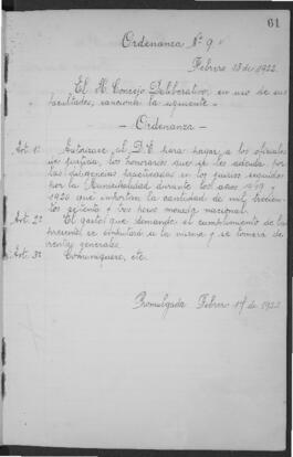 Ordenanza n° 9 de 1922