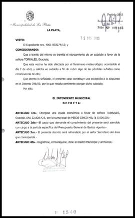 Decreto n° 1540 de 2013, Bruera, Oscar Pablo