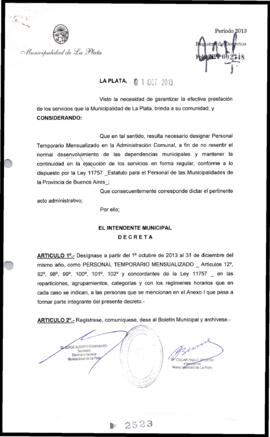 Decreto n° 2523 de 2013, Bruera, Oscar Pablo