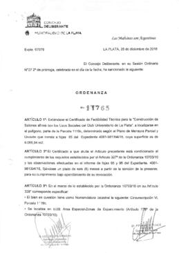 Ordenanza nº 11765 de 2018