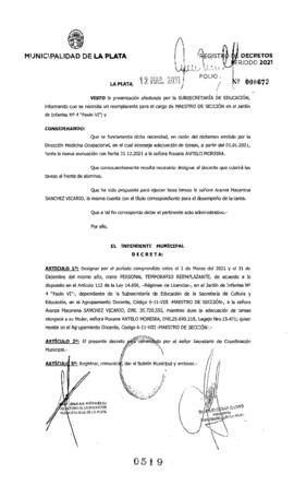 Decreto nº 519 de 2021, GARRO, Julio cesar