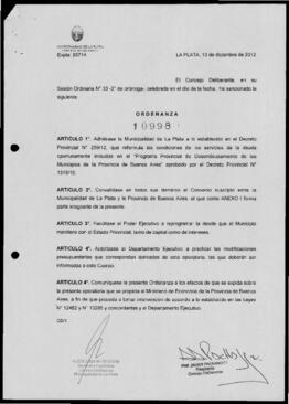 Ordenanza n° 10998 de 2012