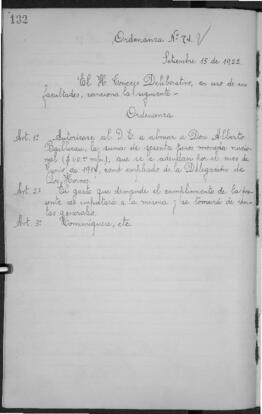 Ordenanza n° 0074 de 1922