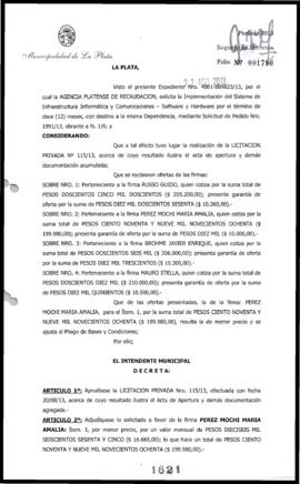 Decreto n° 1621 de 2013, Bruera, Oscar Pablo