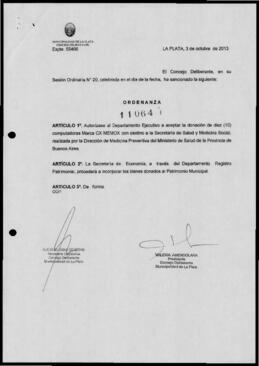 Ordenanza n° 11064 de 2013