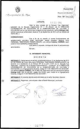 Decreto n° 2270 de 2013, Bruera, Oscar Pablo