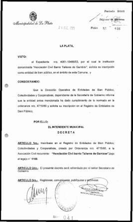 Decreto n° 41 de 2005, Alak, Julio Cesar