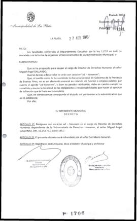Decreto n° 1706 de 2013, Bruera, Oscar Pablo
