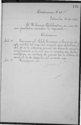 Ordenanza n° 65 de 1922
