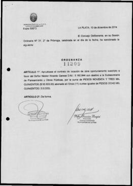 Ordenanza n° 11209 de 2014