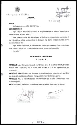 Decreto n° 1579 de 2013, Bruera, Oscar Pablo
