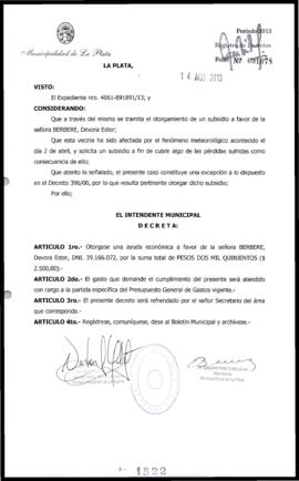 Decreto n° 1522 de 2013, Bruera, Oscar Pablo