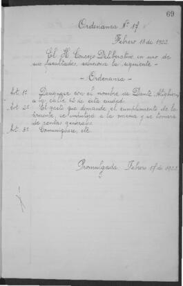 Ordenanza n° 17 de 1922
