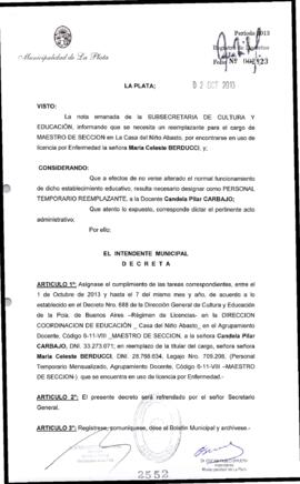 Decreto n° 2552 de 2013, Bruera, Oscar Pablo