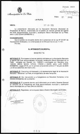 Decreto n° 869 de 2005, Alak, Julio Cesar
