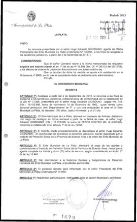 Decreto n° 1679 de 2013, Bruera, Oscar Pablo