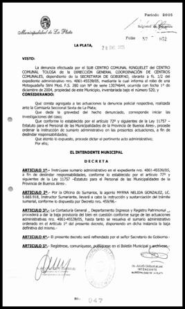 Decreto n° 47 de 2005, Alak, Julio Cesar