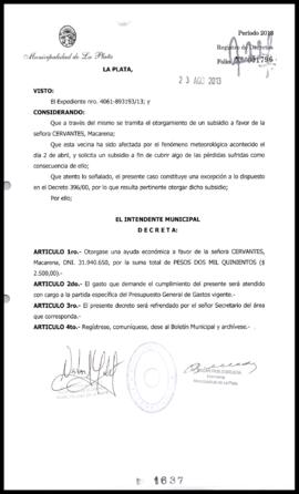 Decreto n° 1637 de 2013, Bruera, Oscar Pablo