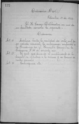 Ordenanza n° 64 de 1922