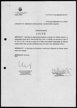 Ordenanza n° 10852 de 2011