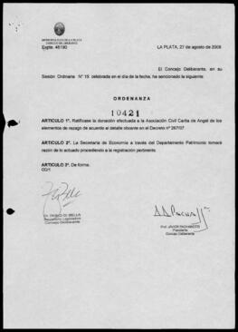 Ordenanza n° 10421 de 2008