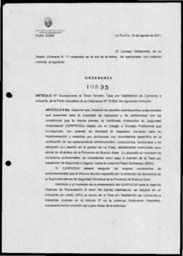 Ordenanza n° 10835 de 2011
