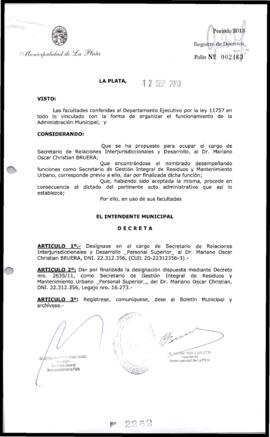 Decreto n° 2282 de 2013, Bruera, Oscar Pablo