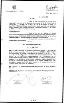Decreto n° 1535 de 2013, Bruera, Oscar Pablo