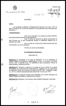 Decreto n° 1663 de 2013, Bruera, Oscar Pablo