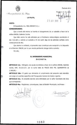 Decreto n° 1652 de 2013, Bruera, Oscar Pablo