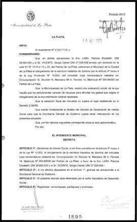 Decreto n° 1595 de 2013, Bruera, Oscar Pablo